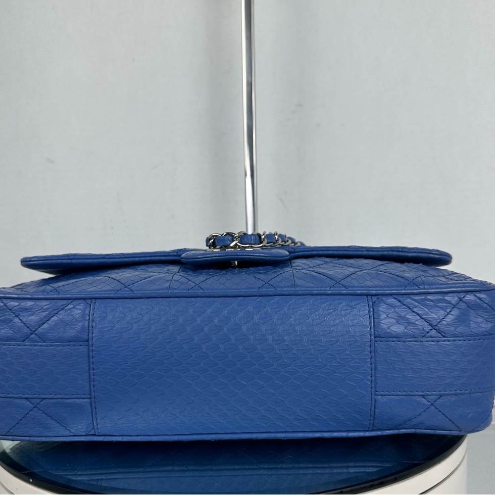 CHANEL Classic Flap Blue Python Leather Silver Ha… - image 5